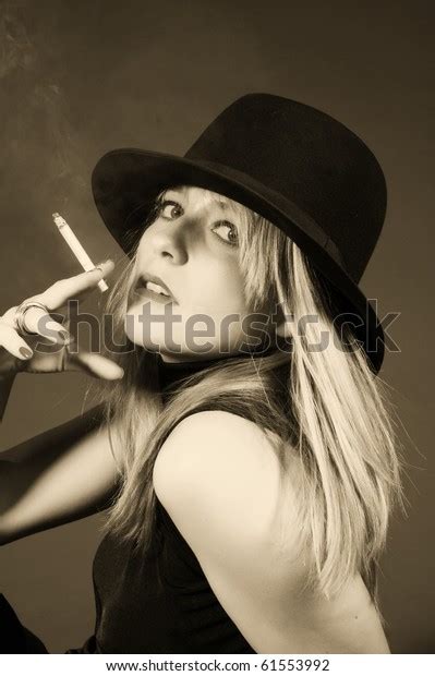 Beautiful Blonde Girl Smoking Portrait Studio Stock Photo 61553992