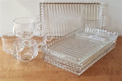 Vintage Orchard Crystal Glass Snack Set 4 Hazel Atlas Boopie Etsy