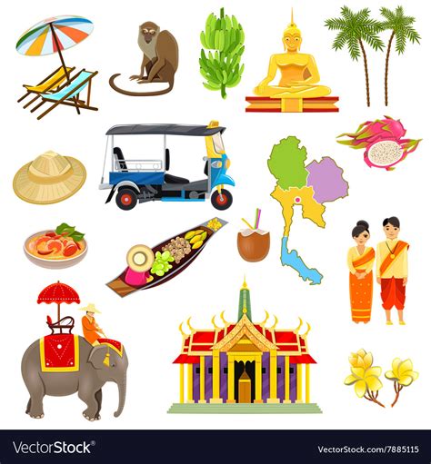 Thailand Icons Set Royalty Free Vector Image Vectorstock