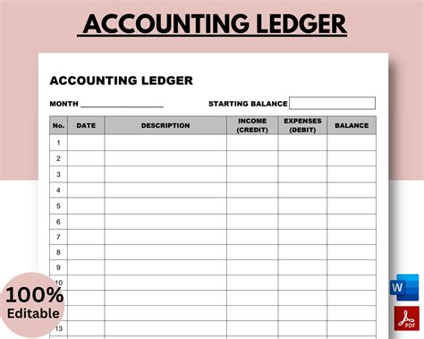 Printable Accounting Ledger General Ledger Ledger Book Expense