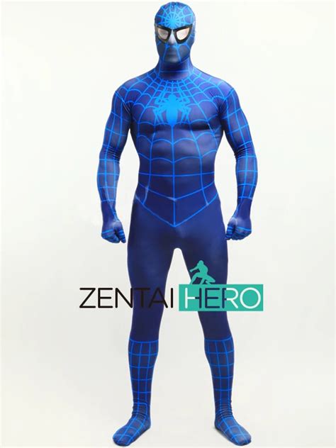 Free Shipping Dhl Printing Spiderman Costume Blue Lycra Spandex