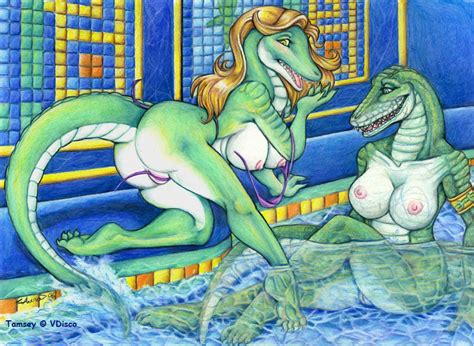 Rule Alligator Ass Aura Moser Blush Breasts Ass Crocodile Female Yuri Nipples Pussy