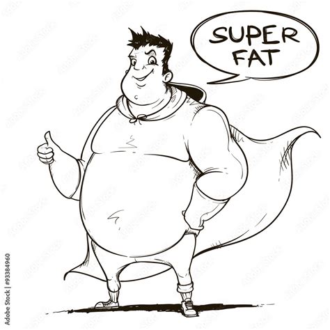 Fat Man Super Hero Black And White Sketch Style Stock Vector