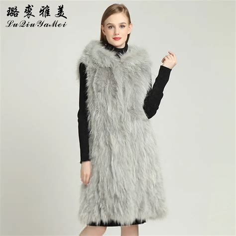 Women Winter Real Fur Vests Raccoon Fur Long Coats Sleeveless Female New 2017 Jackets Gray Vest
