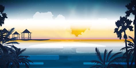 Beautiful Beach Skyline Illustration Vector Download