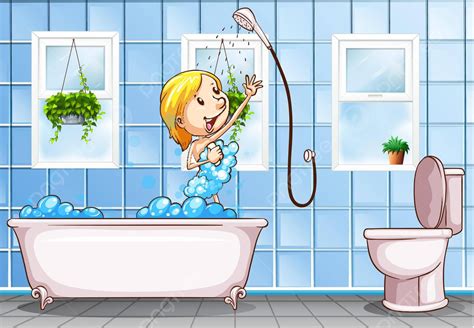 Mujer Duchándose En El Baño Wc Baño De Burbujas De Fondo Vector Png