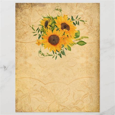 Pretty Vintage Style Sunflower Scrapbook Paper Zazzle Vintage