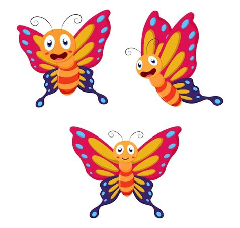 Conjunto De Colección De Dibujos Animados De Mariposa Lindo Vector