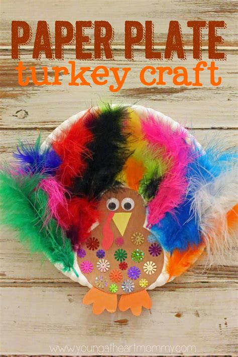 Young At Heart Mommy Paper Plate Feathered Turkey Craft