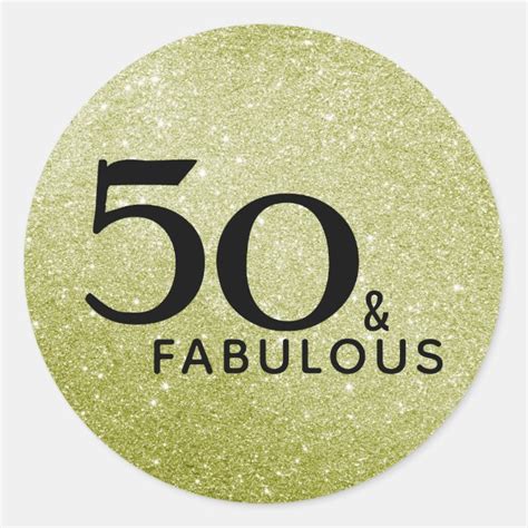 50 And Fabulous Birthday Gold Black Glitter Classic Round Sticker