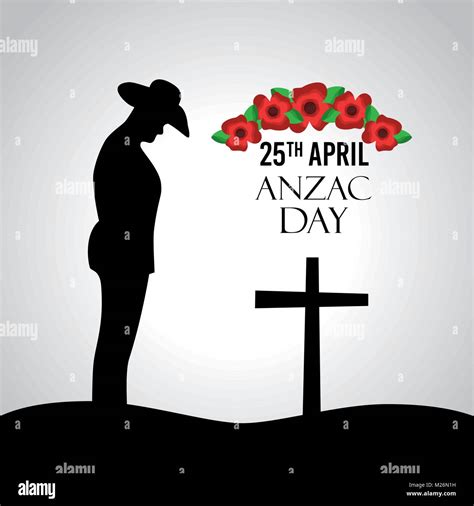 Anzac Day Celebration Greeting Card Silhouette Soldier Cross Stock