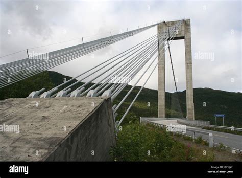 Anchor Block Suspension Bridge Between Islands Typical Norwegian Stock