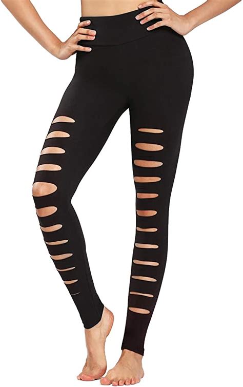 Dibaolong Womens Ripped Yoga Pants High Waist Cutout