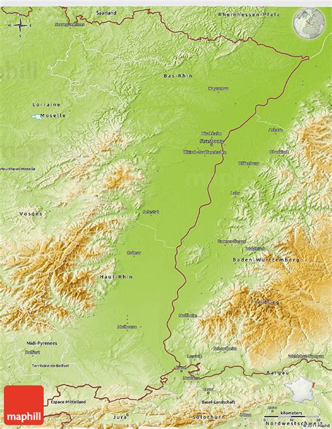 Physical 3d Map Of Alsace
