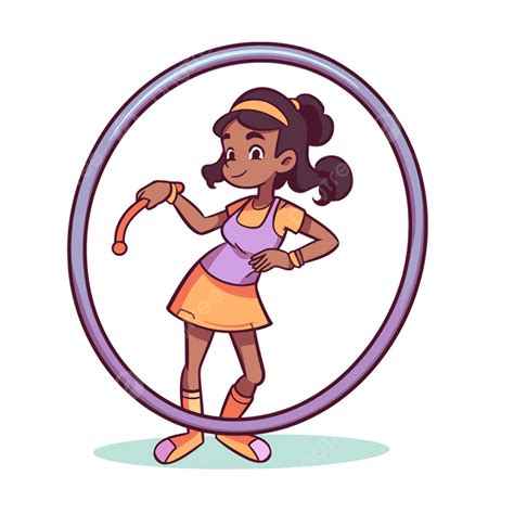 Hula Hoop Vector Sticker Clipart Cartoon Girl Is Playing With The Hula