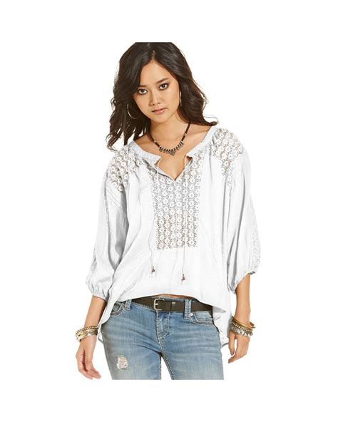 Free People Lace Peasant Blouse In White Lyst