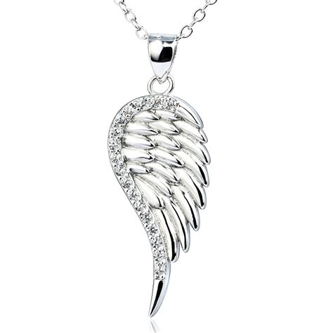 Sterling Silver Cubic Zirconia Angel Wings Pendant Necklace With Rolo
