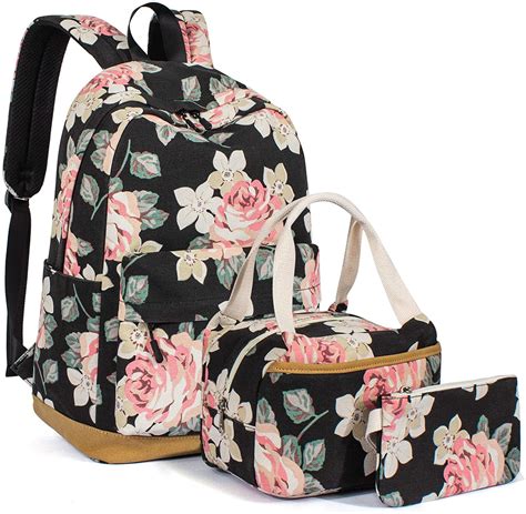 Leaper Girls Floral School Backpack Cute Daypack Bookbag Lunch Bag