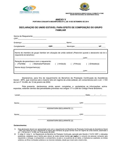 Anexo 05 Declaração De União Estável Domestic Partnership Government