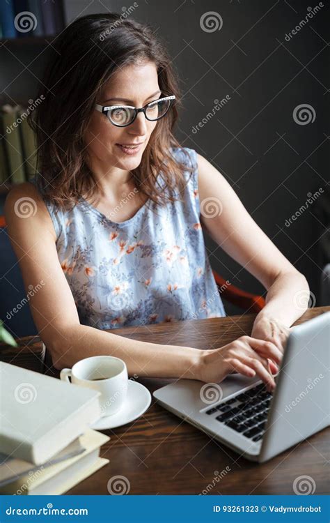 Portrait Of A Mature Woman In Eyeglasses Typing On Laptop Stock Image Image Of Connection