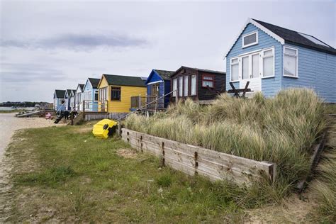 Lovely Beach Huts On Sand Dunes And Beach Landscape Stock Photo Image