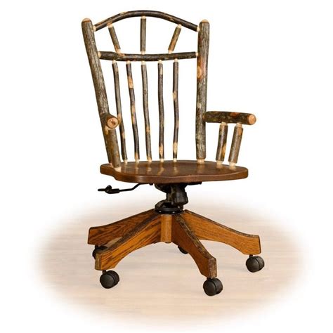 Furniture Natural Varnished Oak Swivel Chair With Caster Wheels And