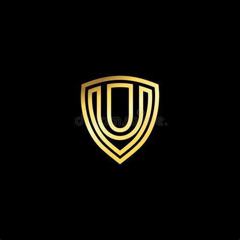 Gold Shield With Elegant Letter U Letter Shield Logo Design Concept
