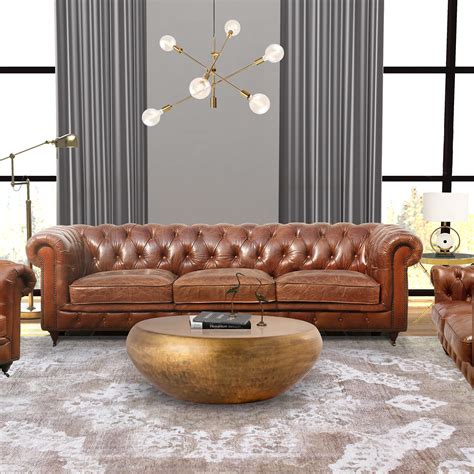 Paris Club Genuine Leather Chester Bay Tufted Sofa Pasargad Furniture