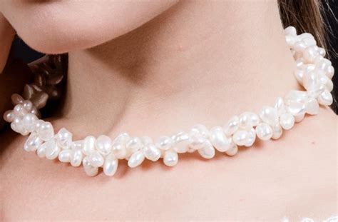 Double Strands Irregular White Freshwater Pearl Necklace Pearl Rack