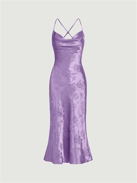 Lilac Purple Elegant Collar Sleeveless Woven Fabric Floral Cami