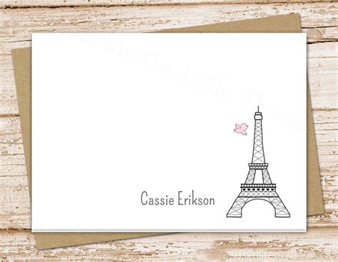 Personalized Note Cards Eiffel Tower Notecards Paris Folded