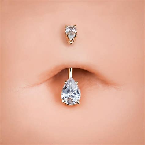 Petite Pear Shape Cubic Zirconia 14k Gold Belly Ring Gold Belly Ring