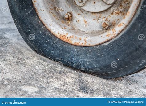 Detail Shot Of A Flat Tire On A Old Car Stock Photo Image Of Safe