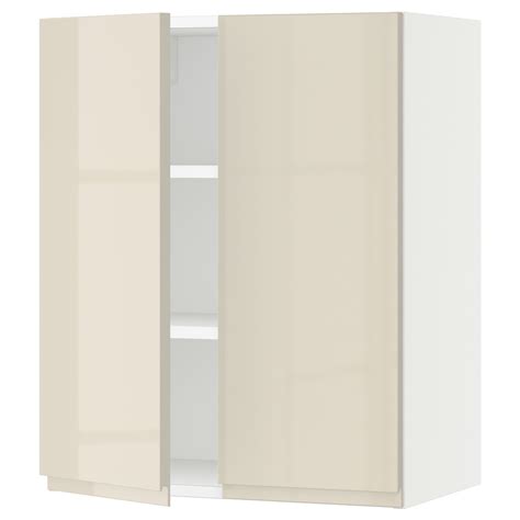 SEKTION Armoire murale 2 portes - blanc, Voxtorp beige clair ultrabrillant - IKEA