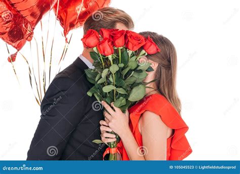 Couple With Roses And Balloons Stock Image Image Of Suit Girlfriend