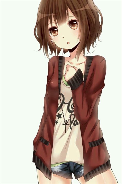 Beautiful Tomboy Anime Girl With Brown Hair And Blue Eyes