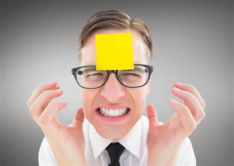 Premium Photo Frustrated Man With Sticky Note On His Forehead