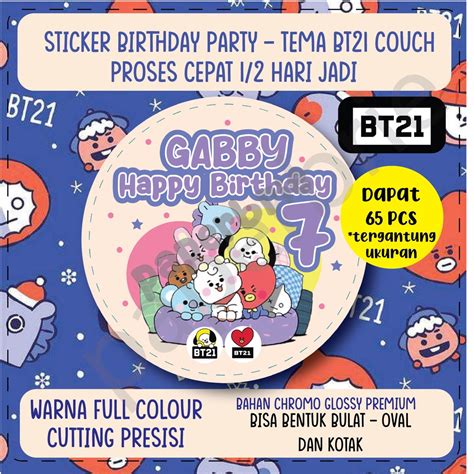 Bt21 Couch Bts Childrens Birthday Sticker Label Birthday Party