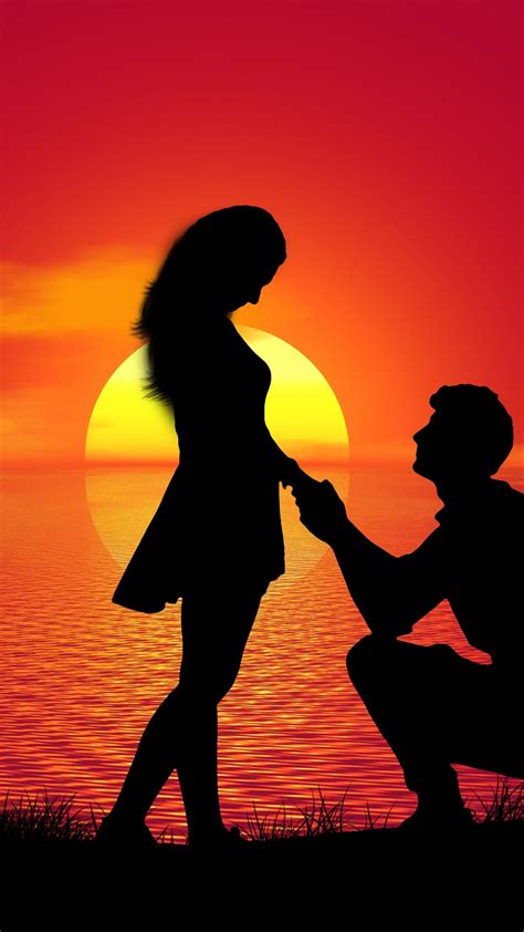 Romantic Kissing Scene Silhouette Couple Lovers Sky Starry Romantic Proposal Iphone Wallpapers