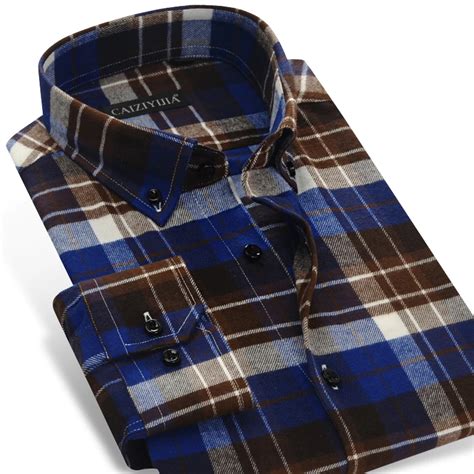Mens Plaid And Checked Pattern Brushed Flannel Shirt Comfortable Soft