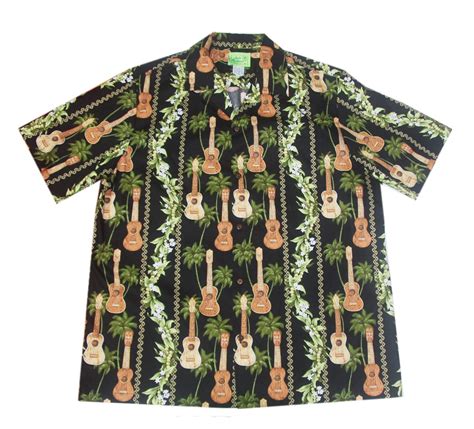 Hawaiian Ukulele Black Men Aloha Shirt Jade Fashion Hawaiian