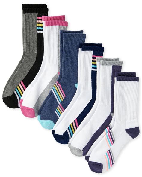 Girls Rainbow Striped Athletic Crew Socks 6 Pack