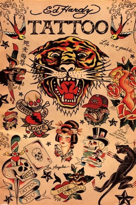 Ed Hardy Tattoo Collage Poster 24 X 36