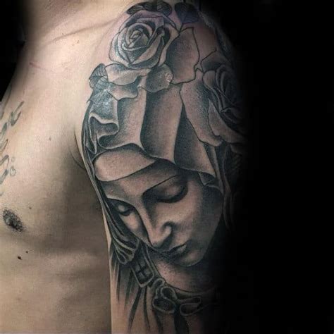 virgin mary with roses tattoo designs