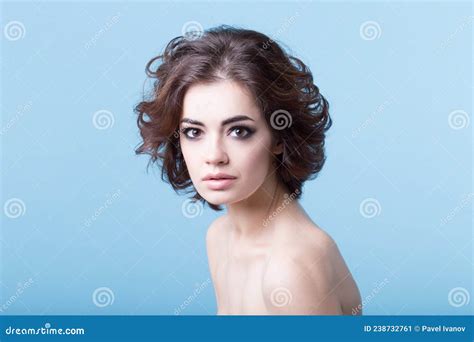 Close Up Portrait Of Elegant Nude Sensual Woman With Hairstyle And