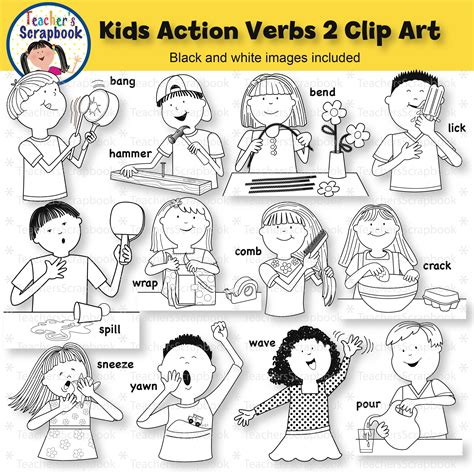 Kids Action Verbs Clip Art Clip Art Library
