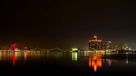 Downtown Detroit Windsor Ambassador Bridge A Still Night On The Isle Michiganphotography