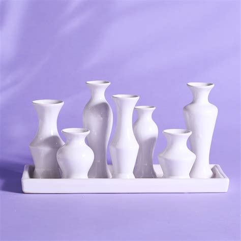 Multi Mini Vase Chic Bud Flower White Glazed Ceramic Vessel Rectangl Darby Creek Trading