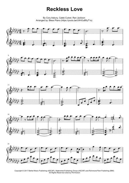 Reckless Love Intermediate Sheet Music To Download And Print