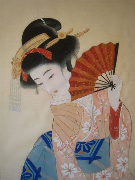 Vintage Japan Art Print On Fabric ~ Lovely Geisha Japanese Lady With